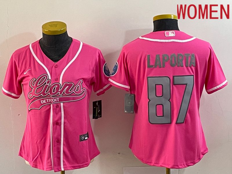 Women Detroit Lions 87 Laporta Pink Nike Co Branding Game NFL Jersey style 1